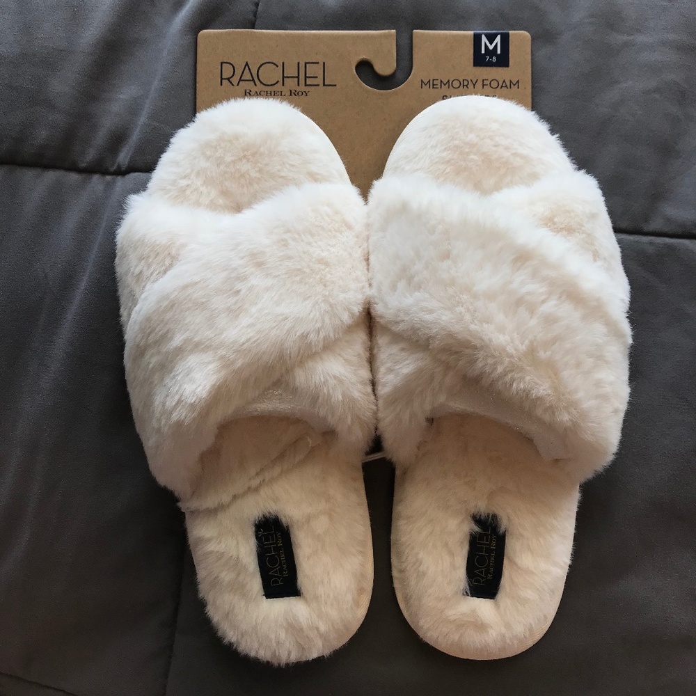 New white fuzzy slippers